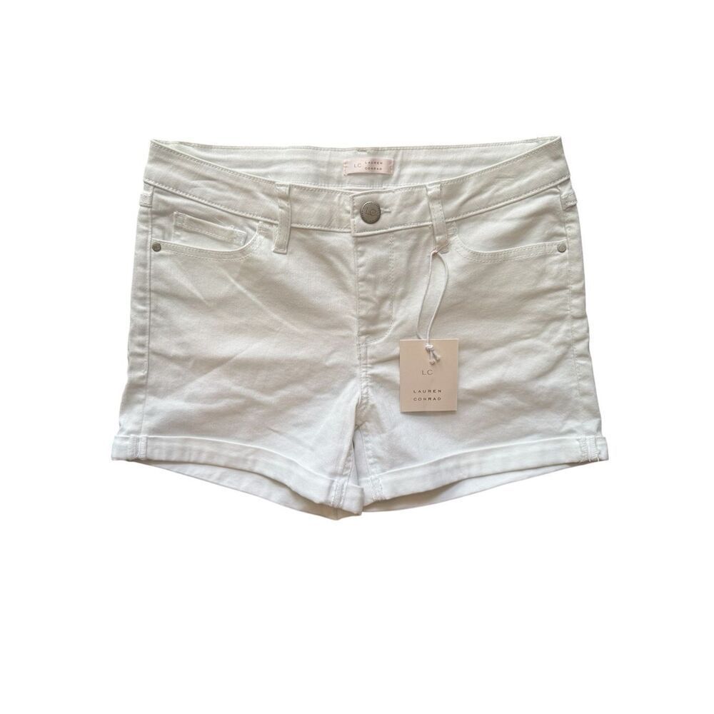 Lauren Conrad Size 6 Foldover Denim Shorts White Coastal Summer Preppy NWT